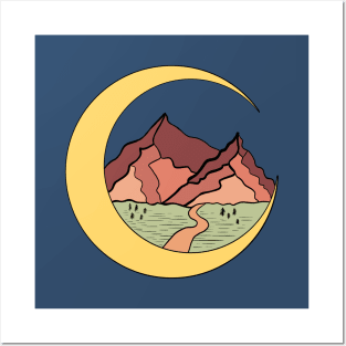 Crescent Moon Mountains Posters and Art